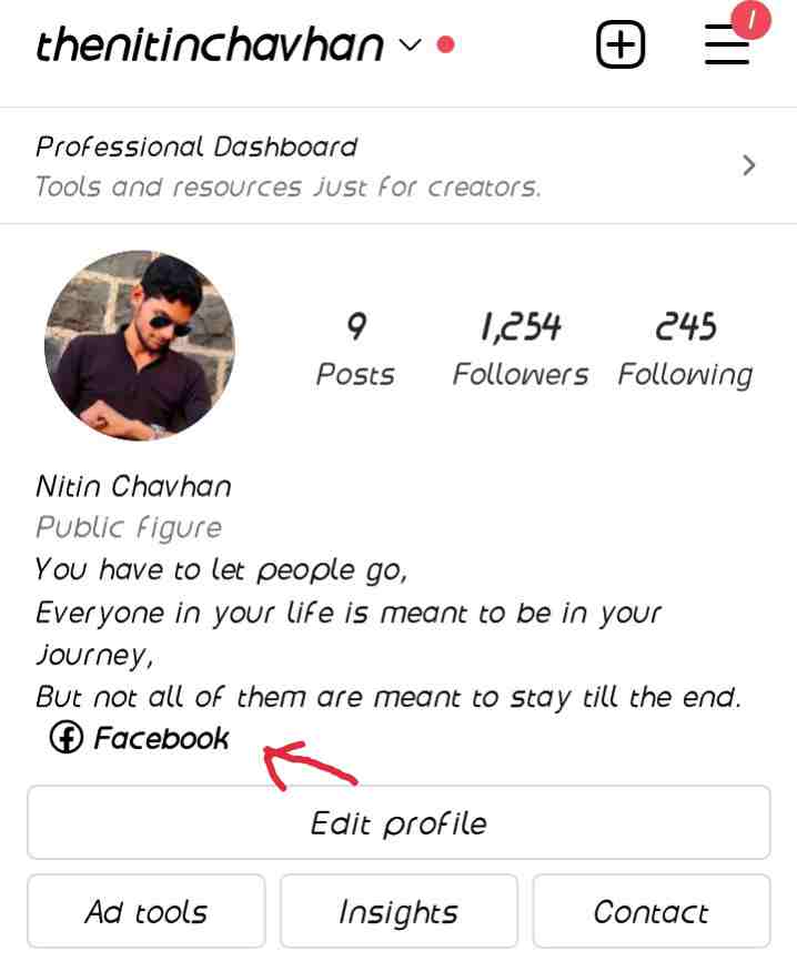 Add facebook profile link to instagram bio, Nitin Chavhan, NXT Blogger 