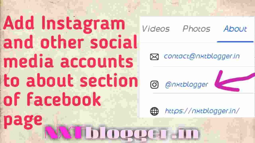 add instagram, twitter and other social media accounts to about section of facebook page
